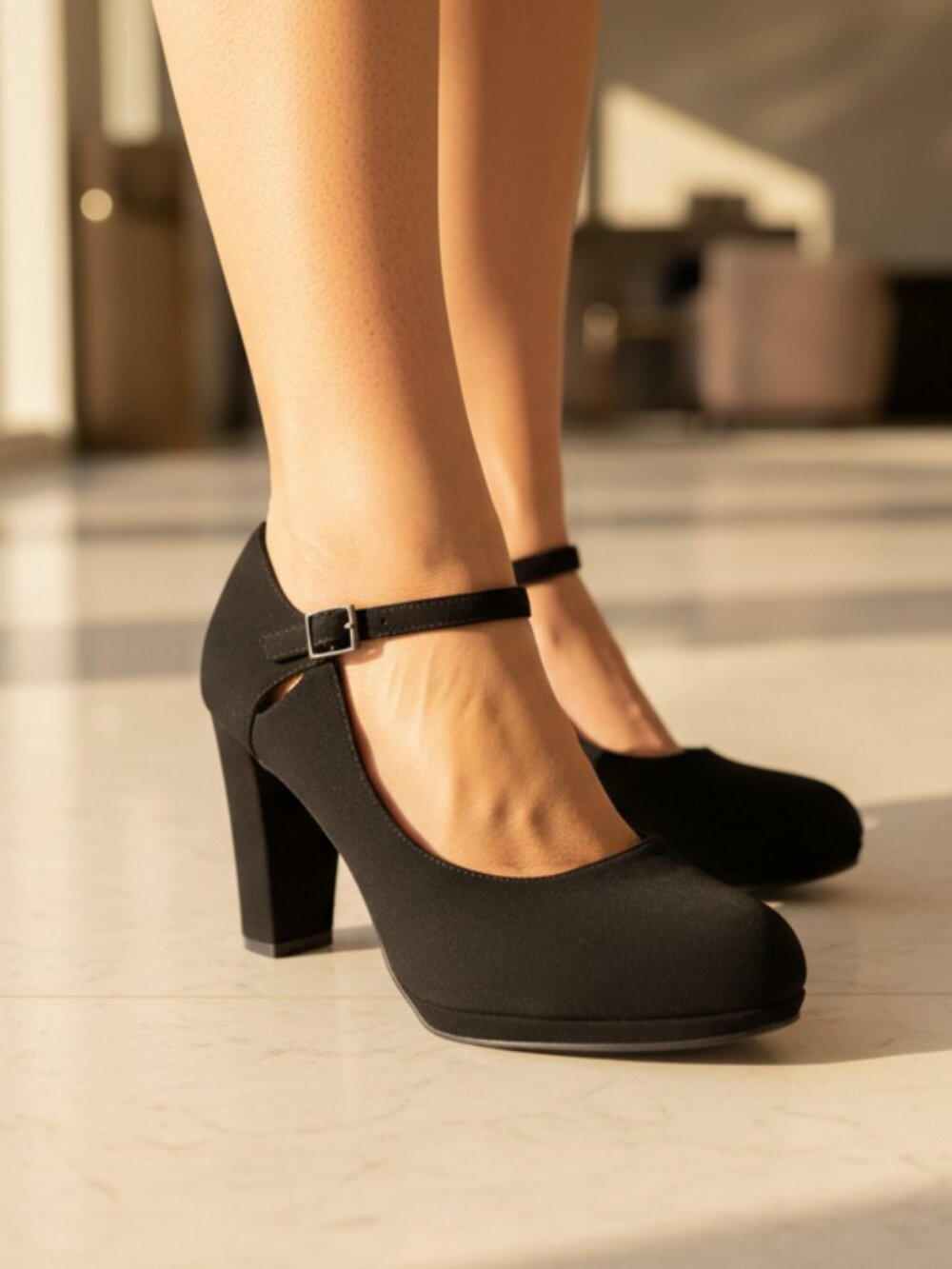 NWT Pazzle Black Ankle Strap Platform Mary Jane Heels - Picture 6 of 8